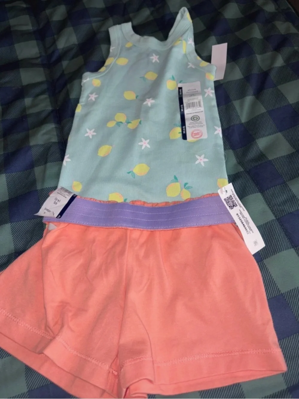 wonder nation Mint Lemon Tank and Coral Shorts Pajama Set